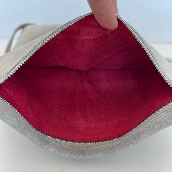 HAMMITT VIP Gray w Pewter Silver Suede Distressed Flap Strap Medium Crossbody - Picture 11 of 16